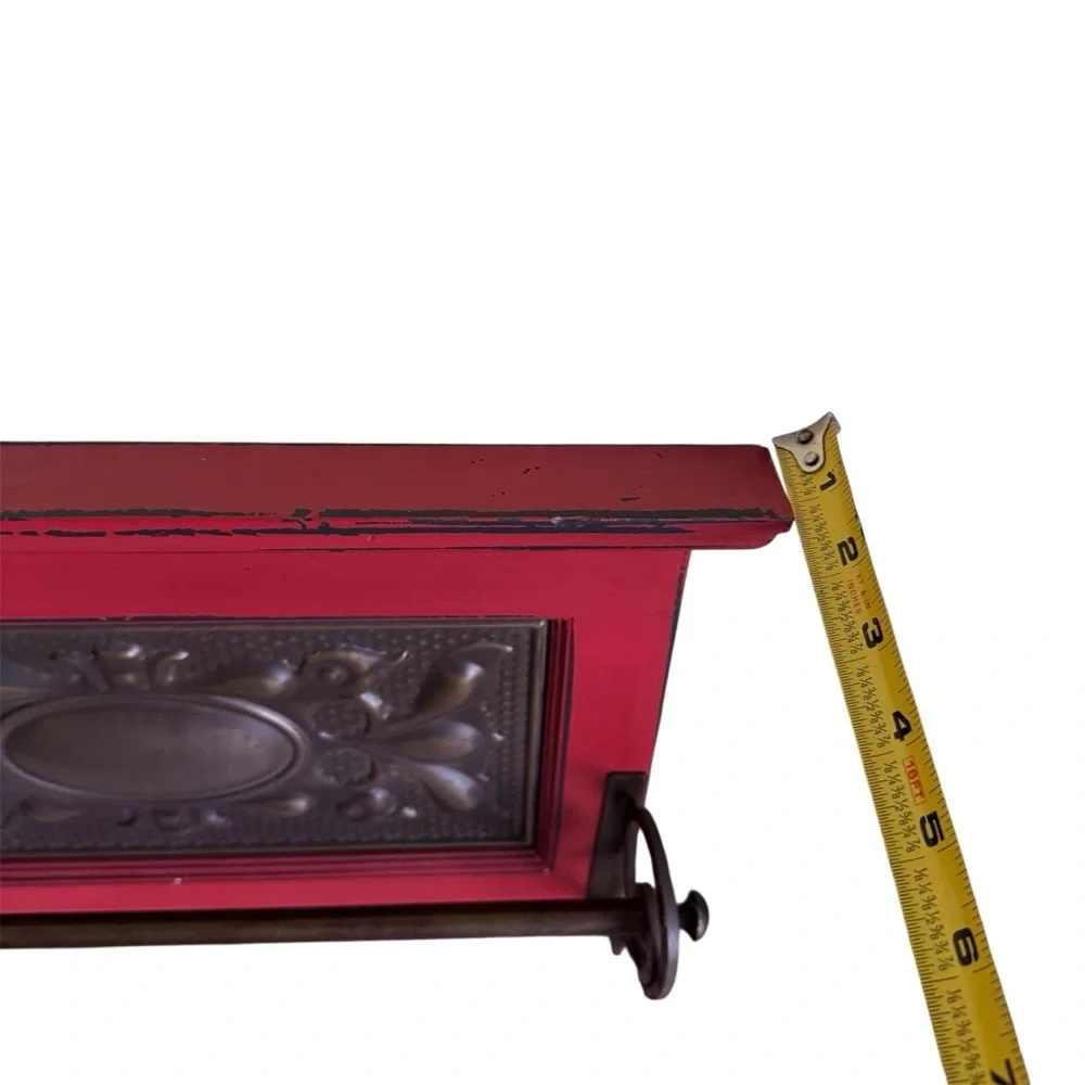 Vintage Red Wall Shelf with Metal Accents